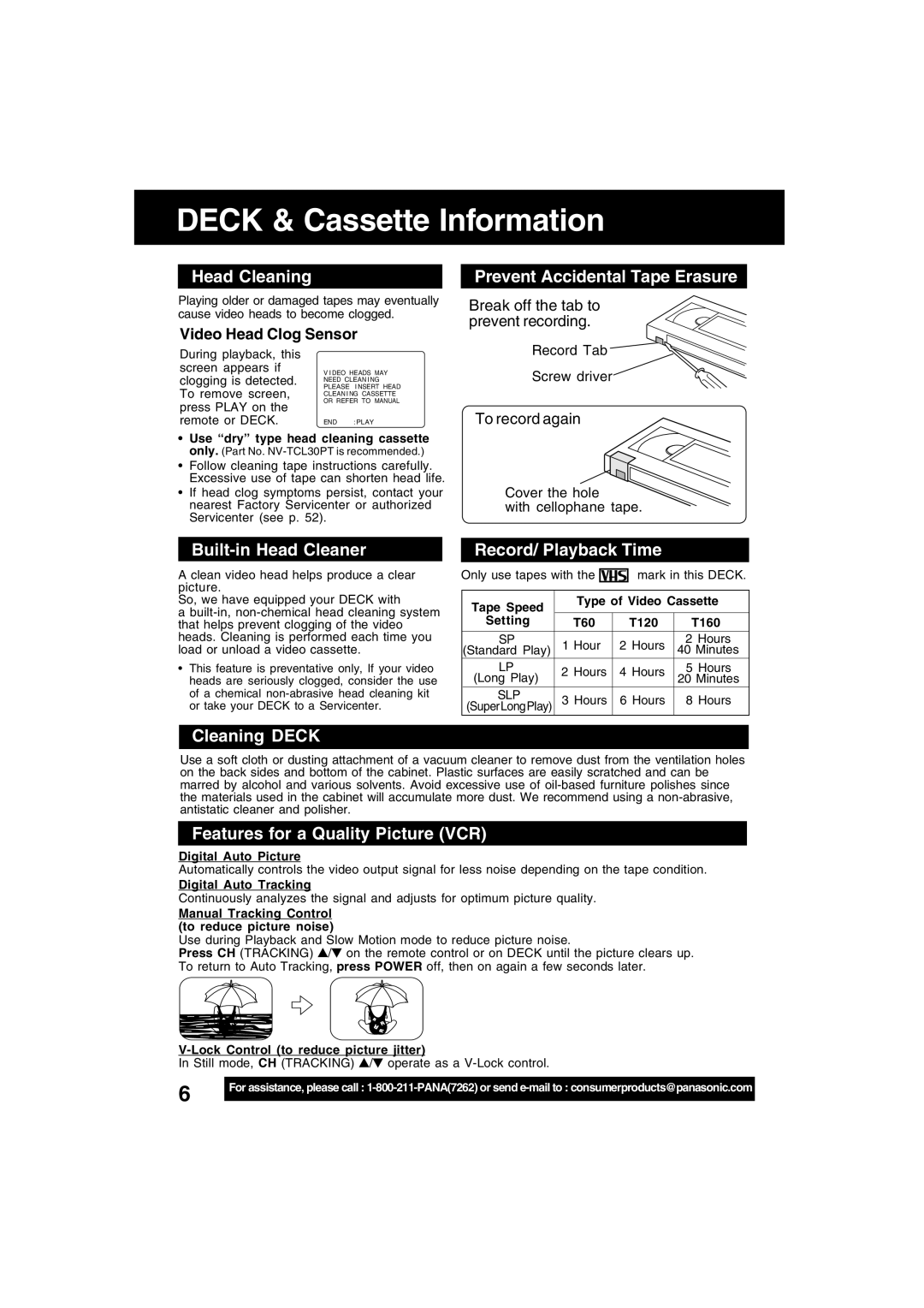 Panasonic PV-D4742, PV-D4752 manual Deck & Cassette Information 