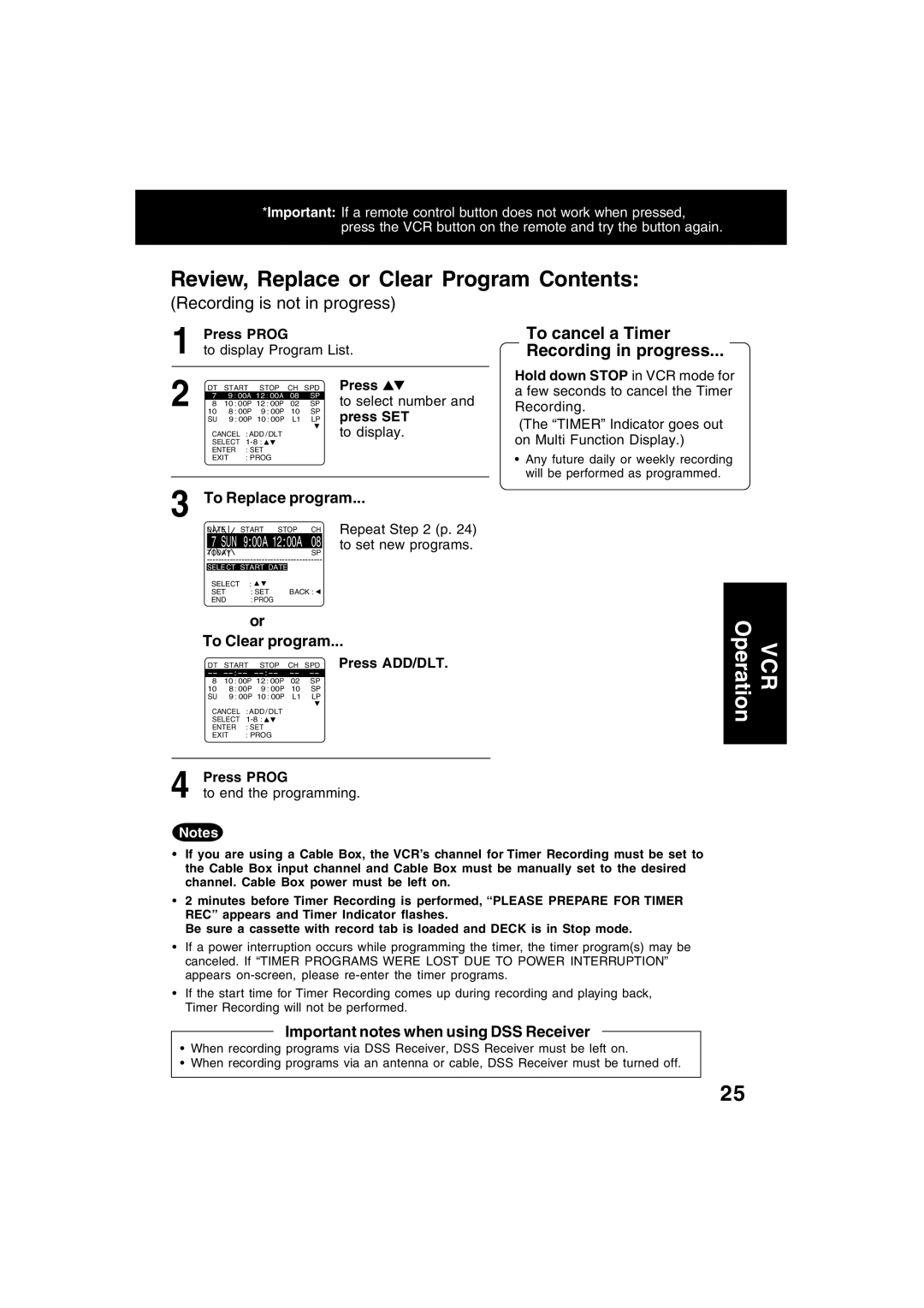 Panasonic PV-D4743S manual VCR Operation 