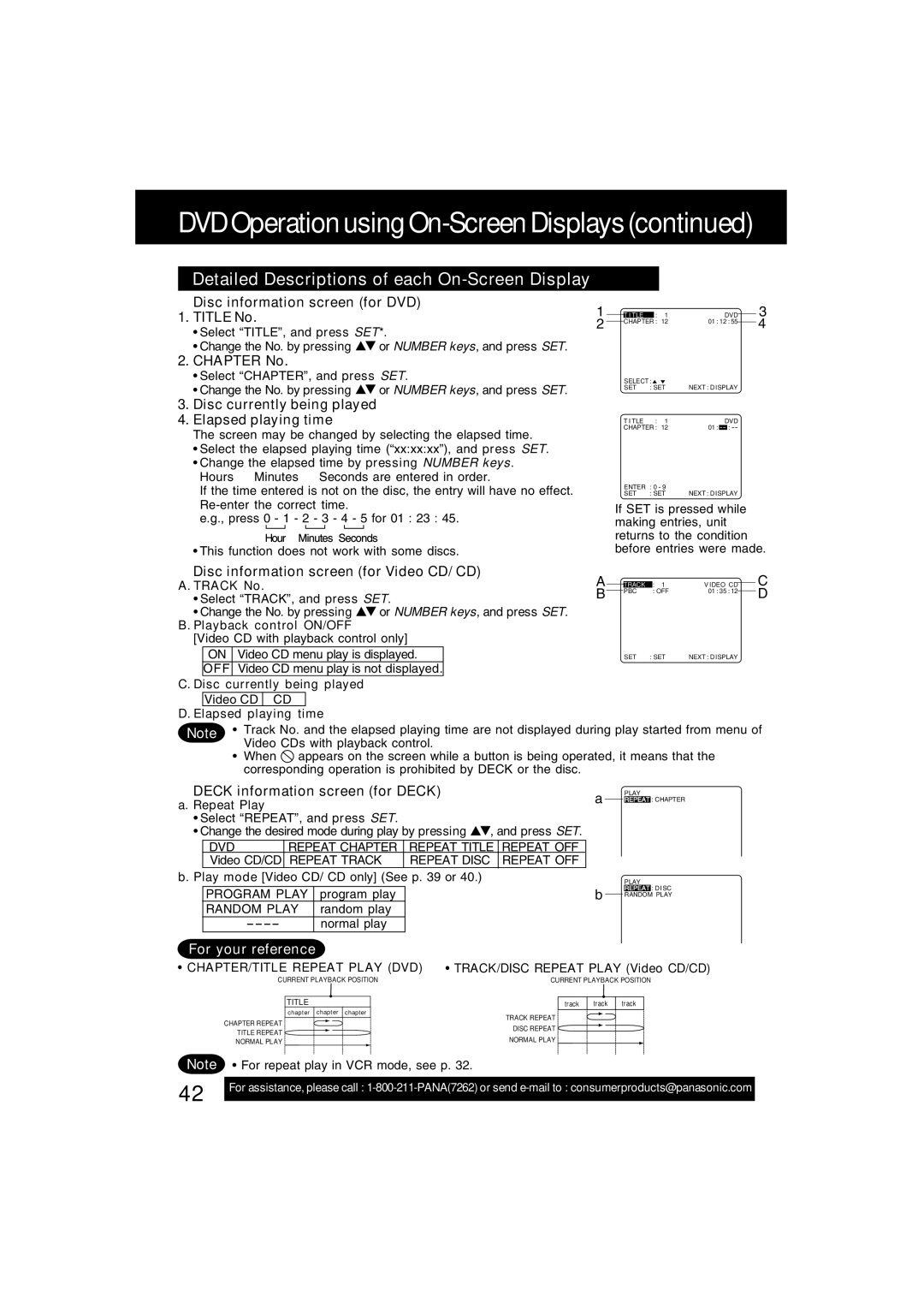 Panasonic PV-D4743S manual Detailed Descriptions of each On-Screen Display 