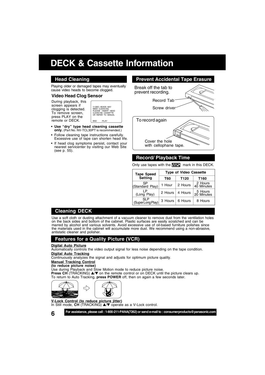 Panasonic PV-D4743S manual Deck & Cassette Information 