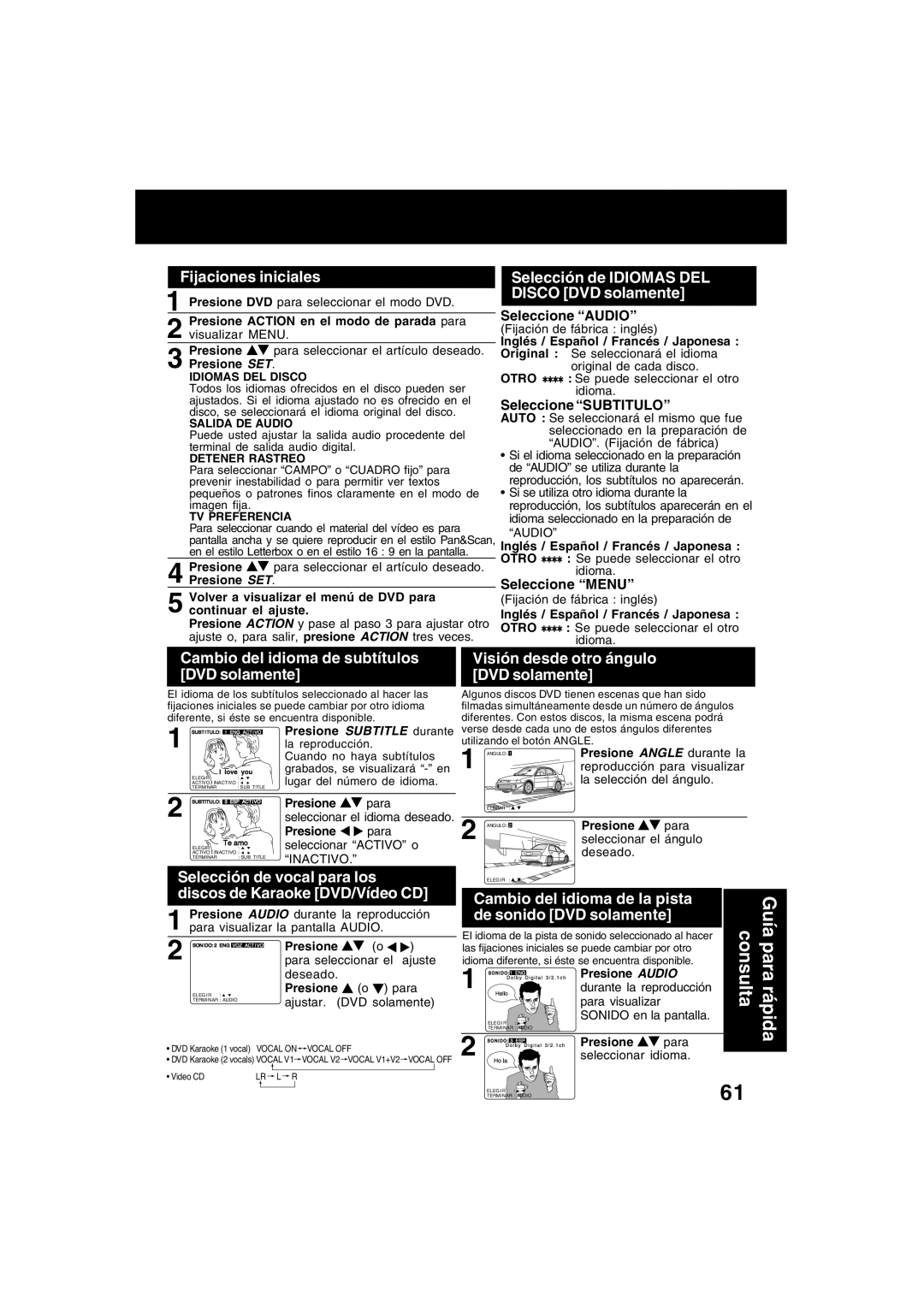 Panasonic PV-D4743 manual Cambio del idioma de la pista De sonido DVD solamente, Seleccione Audio, Seleccione Subtitulo 