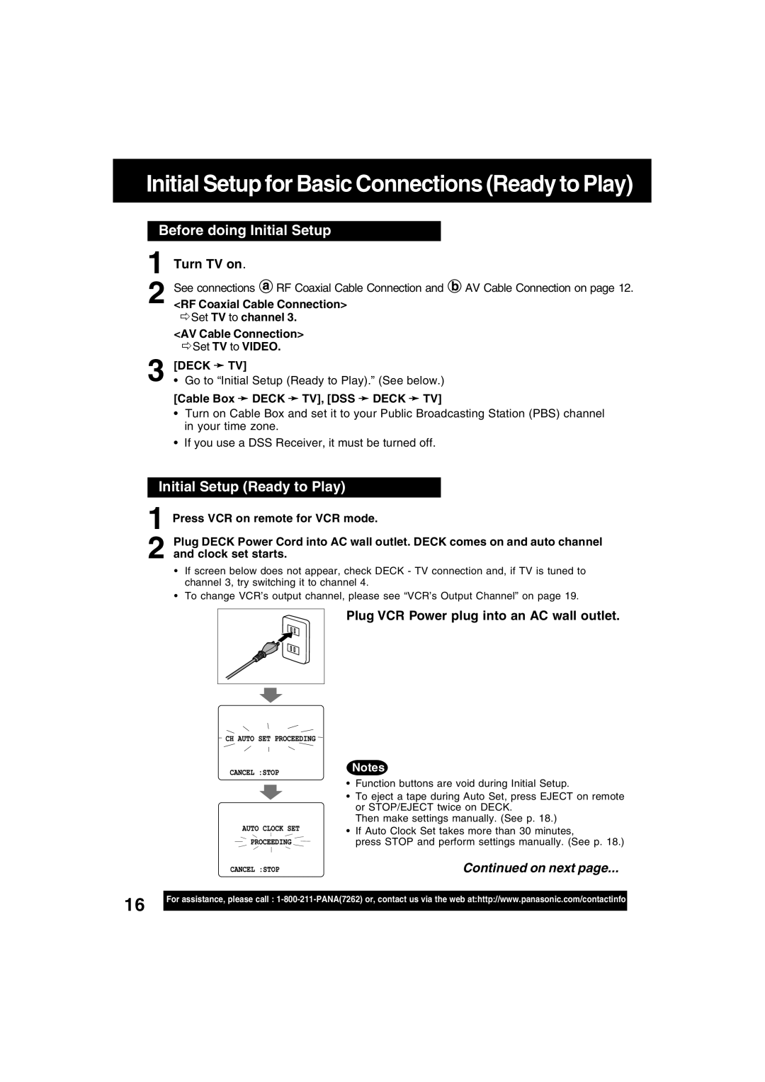 Panasonic PV-D4745S manual Before doing Initial Setup, Initial Setup Ready to Play, Turn TV on 