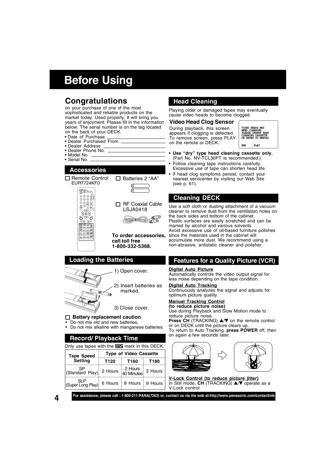 Panasonic PV-D4745S manual Before Using 