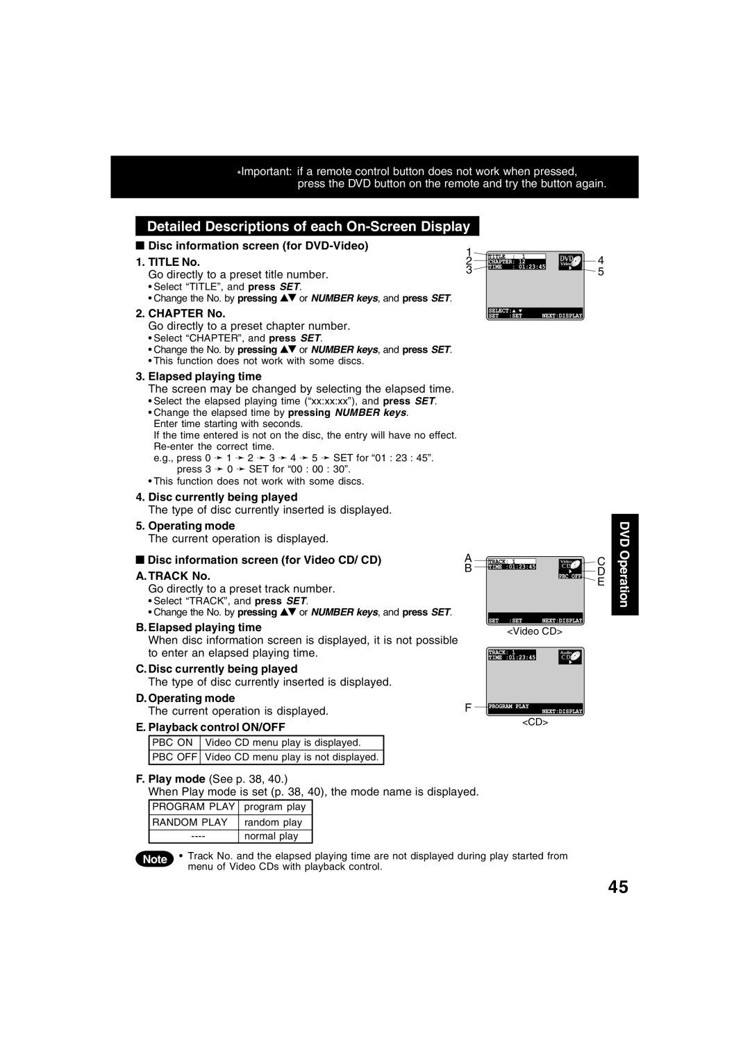 Panasonic PV-D4745S manual Detailed Descriptions of each On-Screen Display 