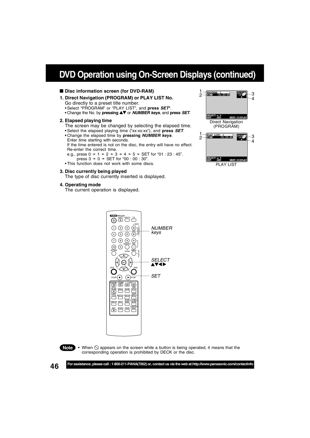 Panasonic PV-D4745S manual DVD Operation using On-Screen Displays 