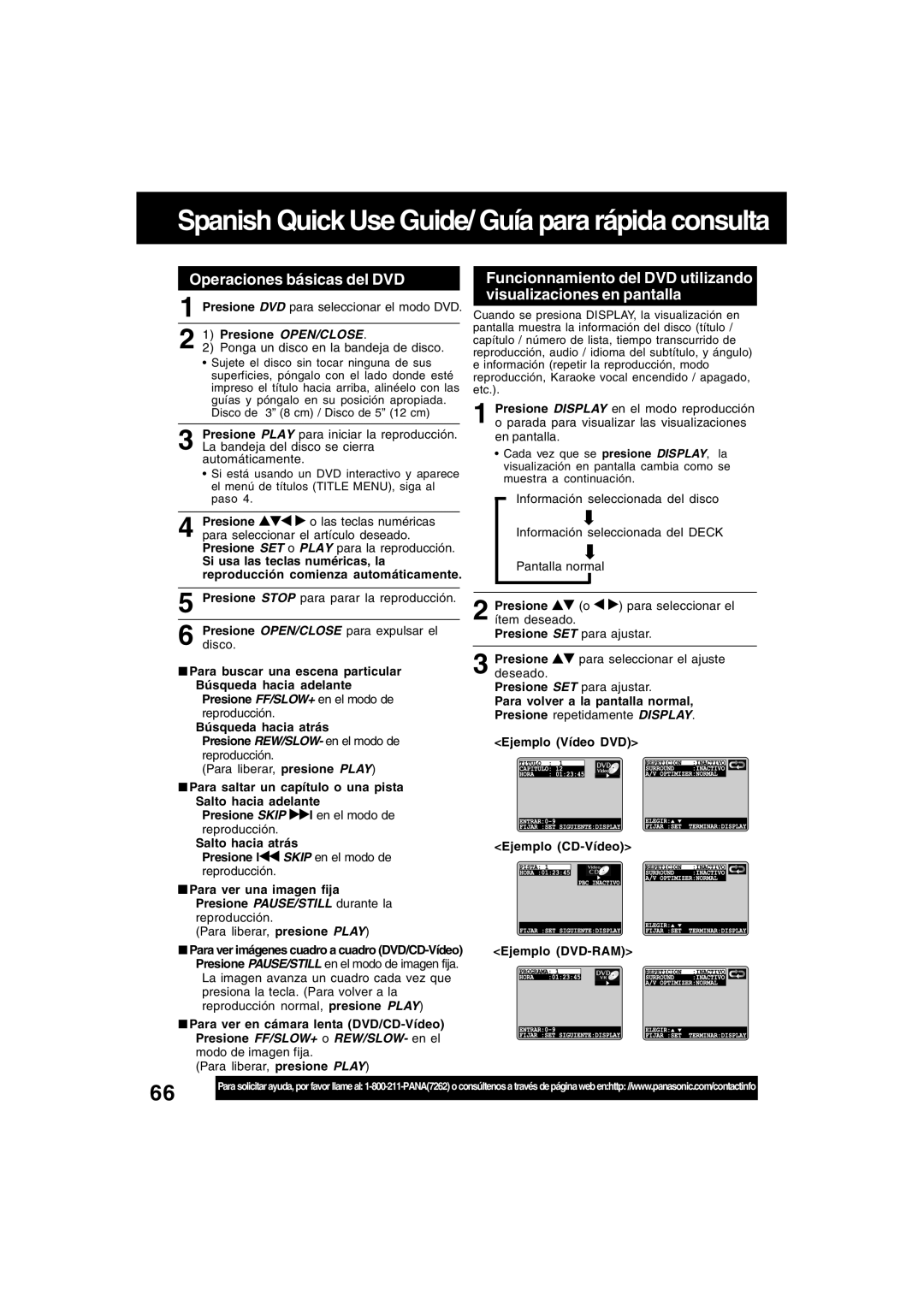 Panasonic PV-D4745S manual Operaciones básicas del DVD, Búsqueda hacia atrás, Para ver una imagen fija 