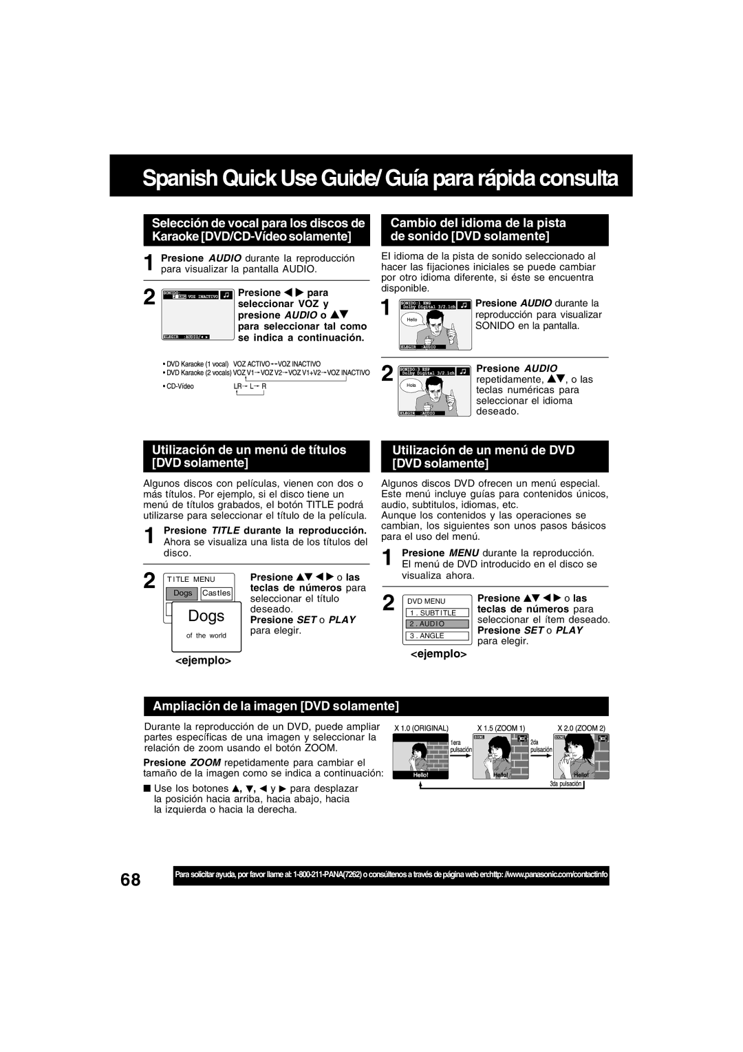 Panasonic PV-D4745 Utilización de un menú de títulos DVD solamente, Cambio del idioma de la pista de sonido DVD solamente 