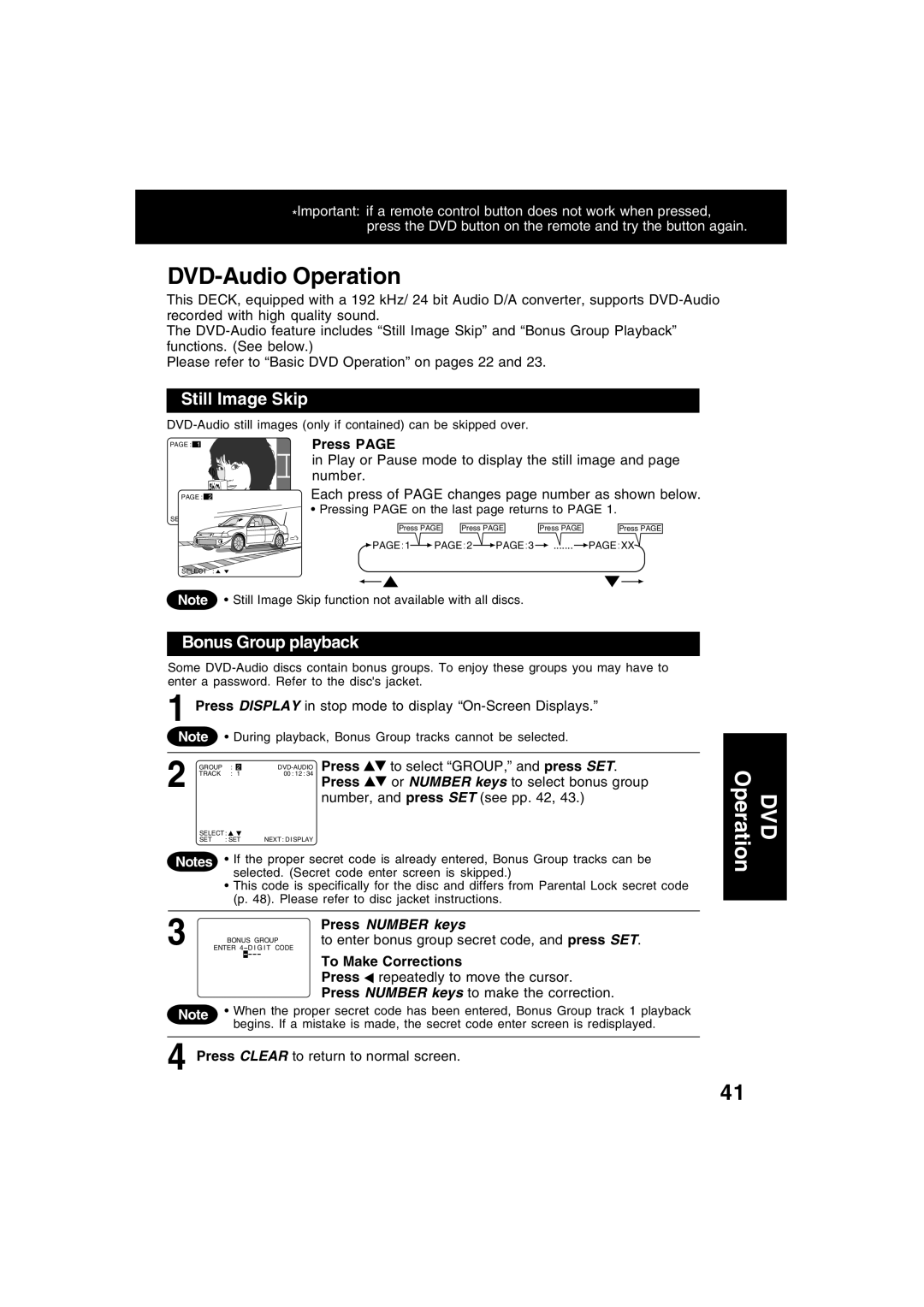 Panasonic PV-D4753S manual Still Image Skip, Bonus Group playback, Press Number keys 