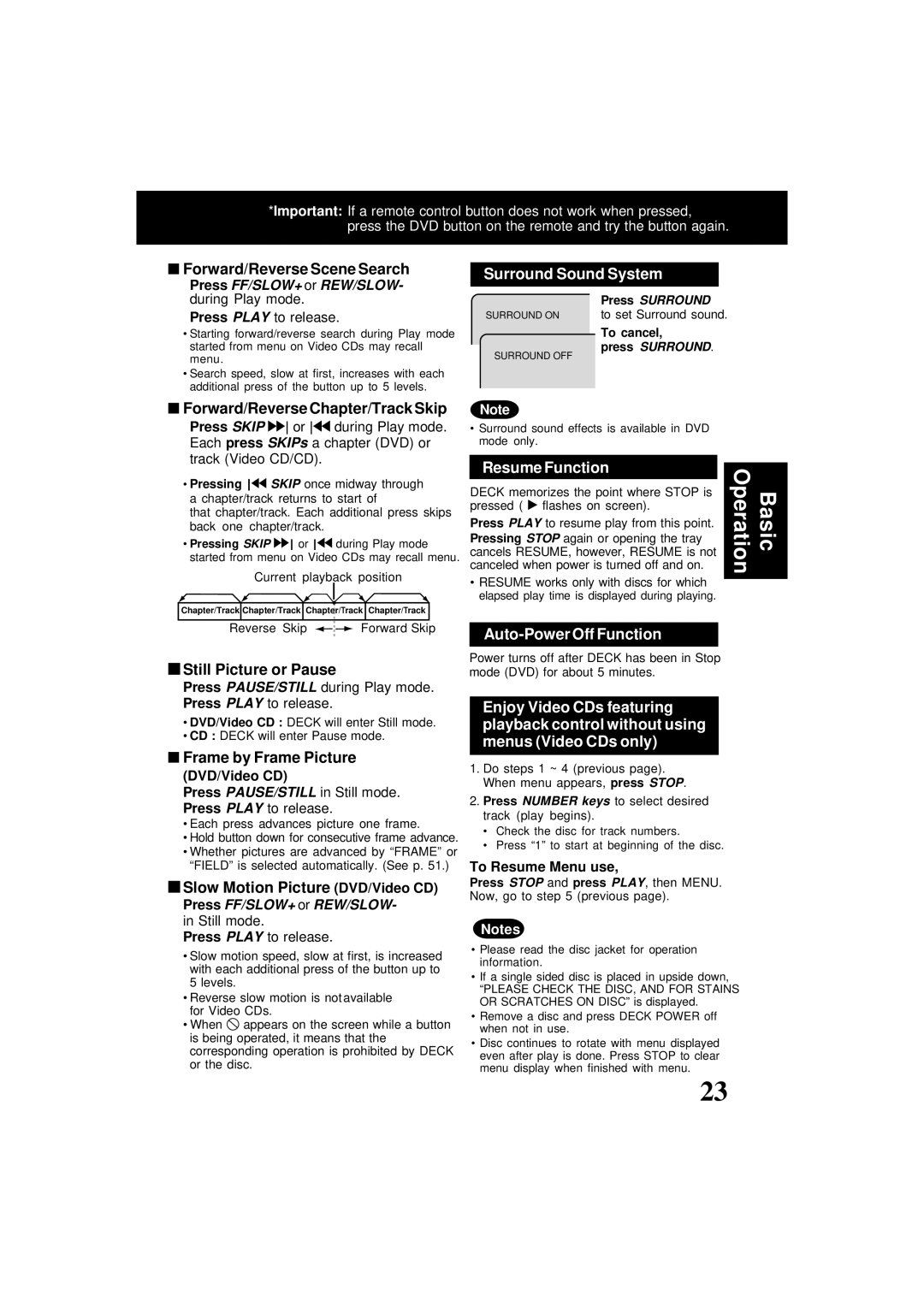 Panasonic PV-D4761 operating instructions Surround Sound System, Resume Function, Auto-Power Off Function 