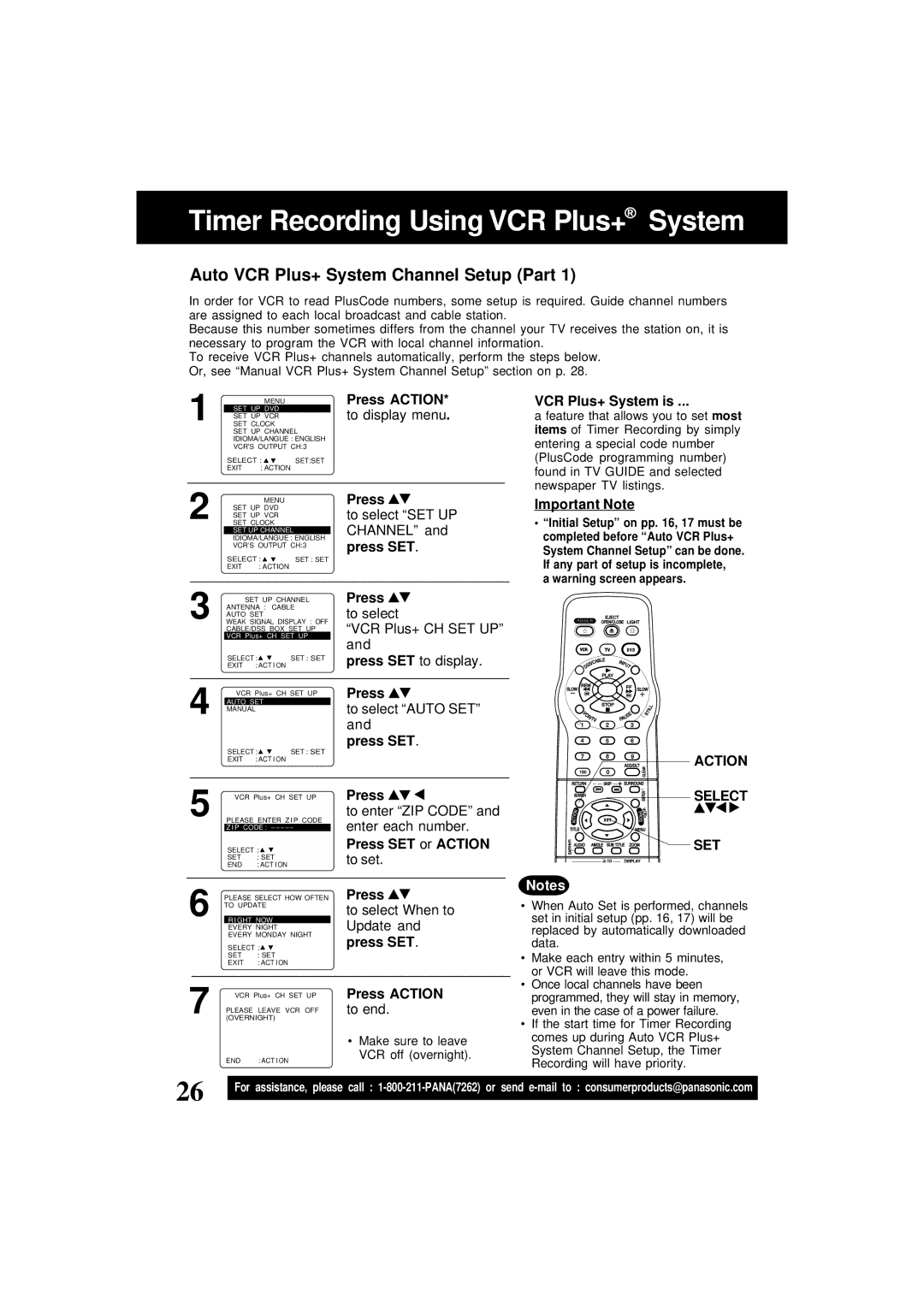 Panasonic PV-D4761 Timer Recording Using VCR Plus+ System, Press SET or Action, VCR Plus+ System is, Important Note 