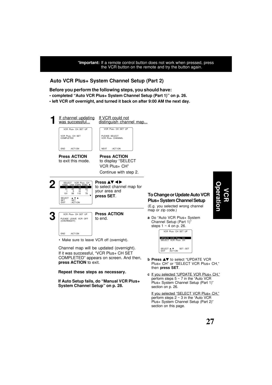 Panasonic PV-D4761 Before you perform the following steps, you should have, To select channel map for, Your area 