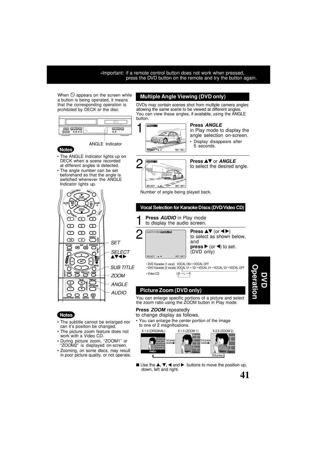 Panasonic PV-D4761 Multiple Angle Viewing DVD only, Press Angle, Or Angle, Vocal Selection for Karaoke Discs DVD/Video CD 