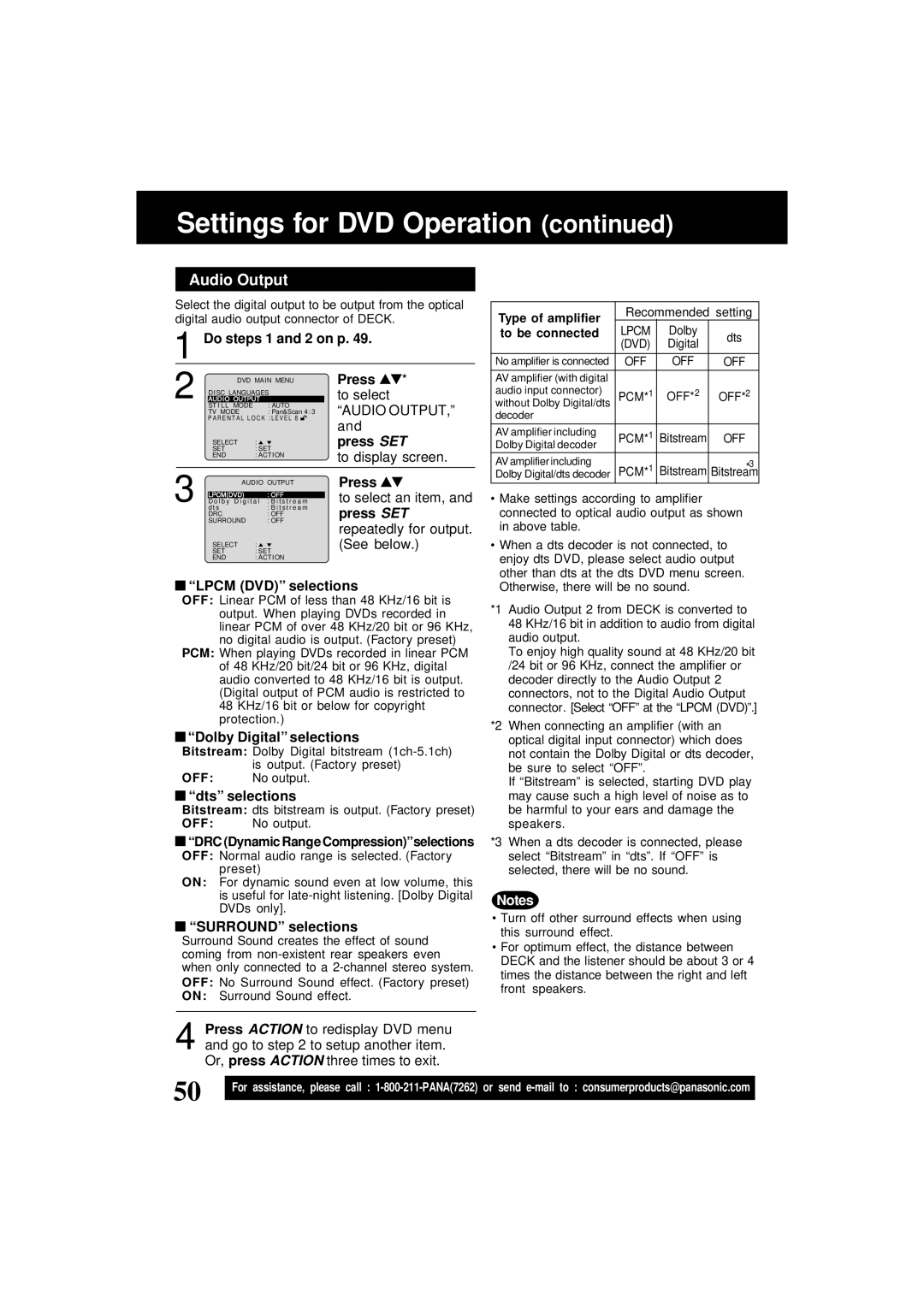 Panasonic PV-D4761 operating instructions Audio Output 