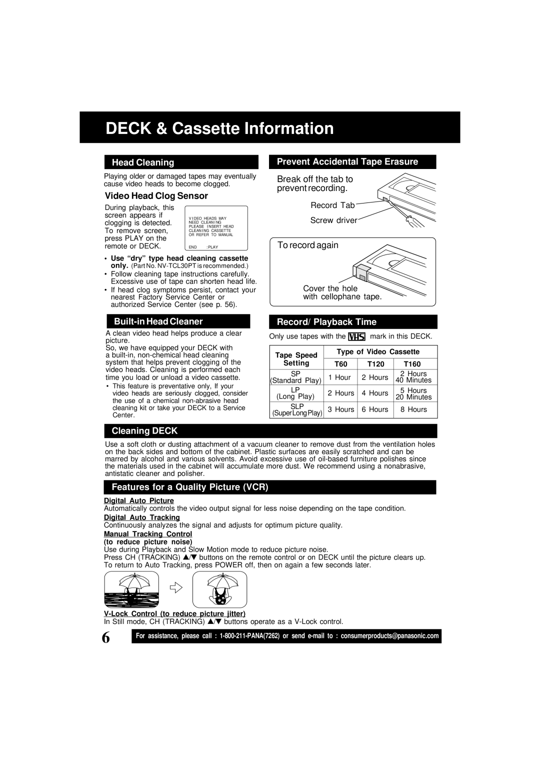 Panasonic PV-D4761 operating instructions Deck & Cassette Information 