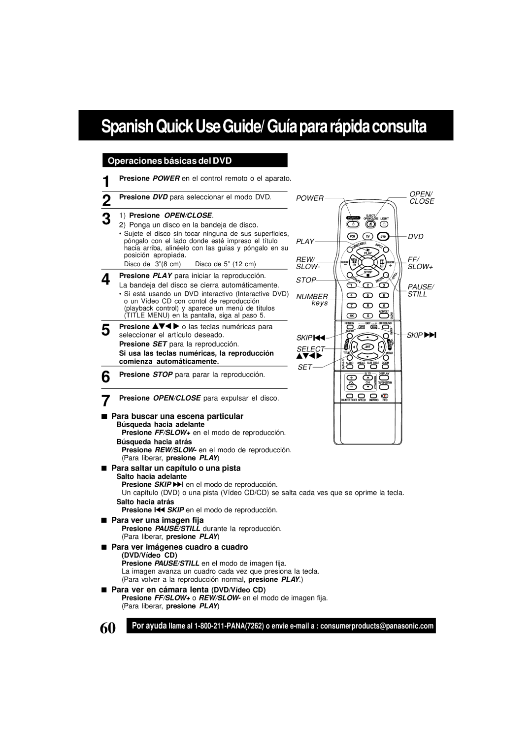 Panasonic PV-D4761 operating instructions Operaciones bá sicas del DVD 