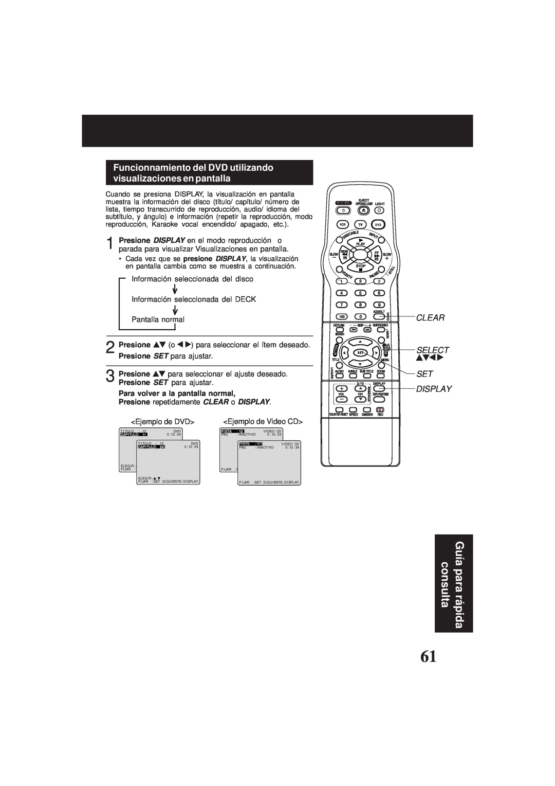 Panasonic PV-D4761 consulta, Guía para rá pida, Funcionnamiento del DVD utilizando visualizaciones en pantalla 