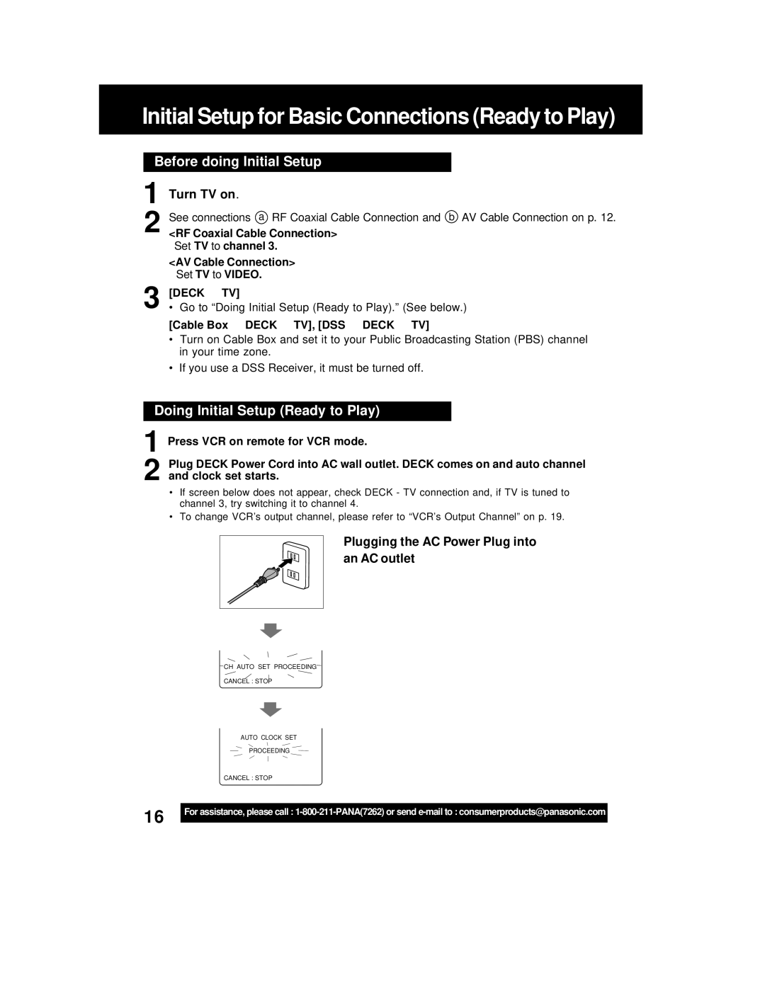 Panasonic PV-D4762 operating instructions Before doing Initial Setup, Doing Initial Setup Ready to Play 