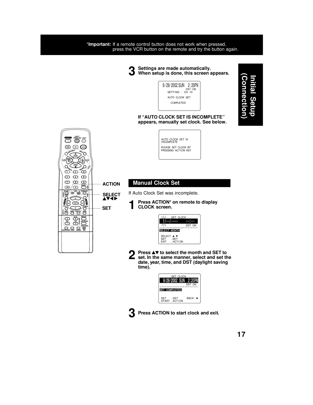 Panasonic PV-D4762 operating instructions Action, Select, Set 