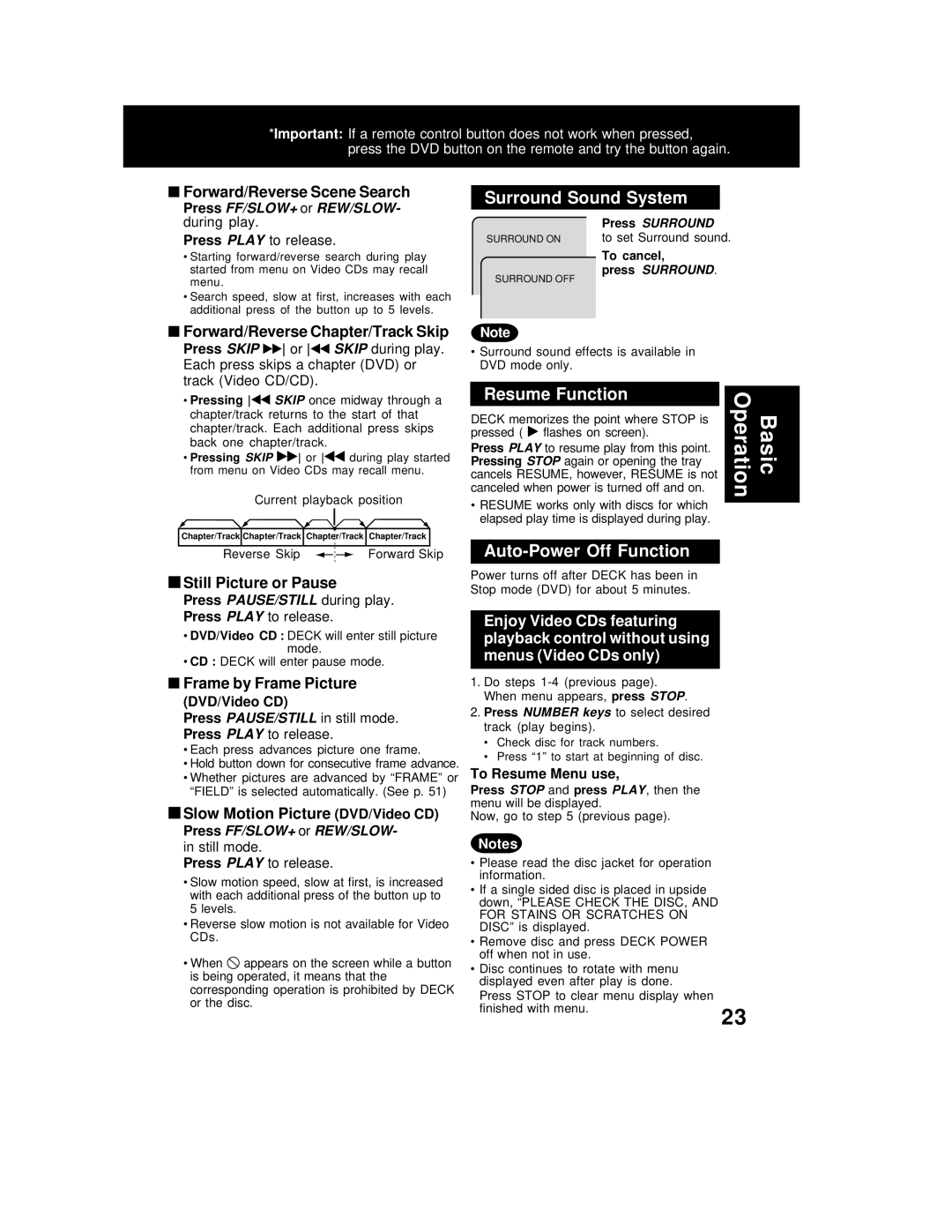 Panasonic PV-D4762 operating instructions Surround Sound System, Resume Function, Auto-Power Off Function 