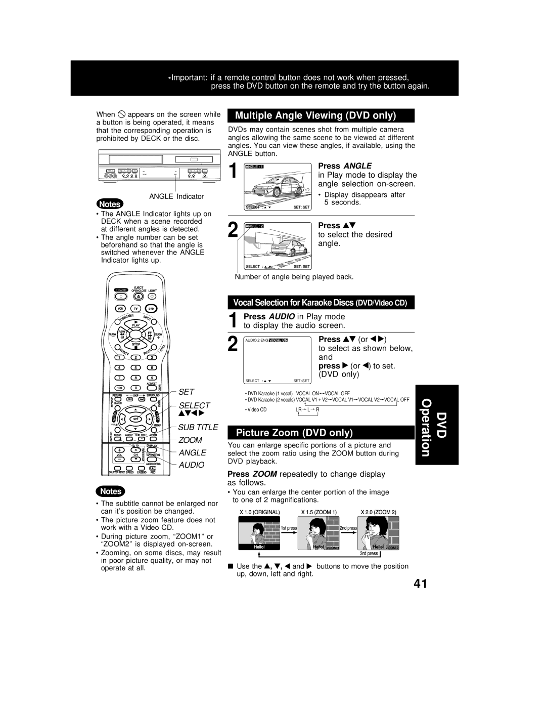 Panasonic PV-D4762 operating instructions Multiple Angle Viewing DVD only, Picture Zoom DVD only 