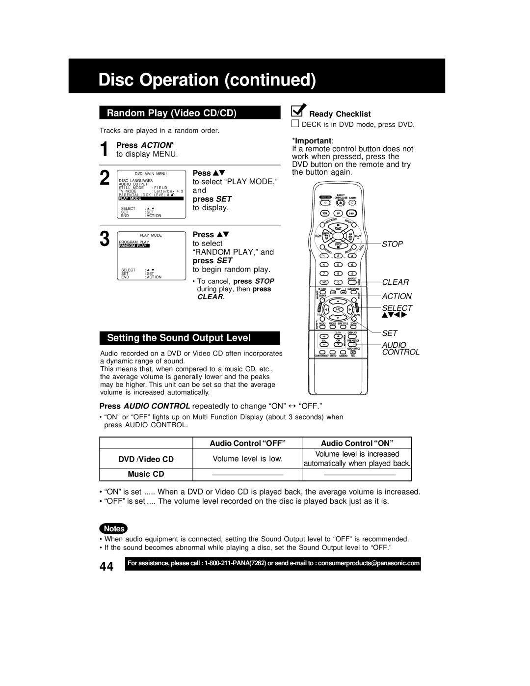 Panasonic PV-D4762 operating instructions Random Play Video CD/CD 