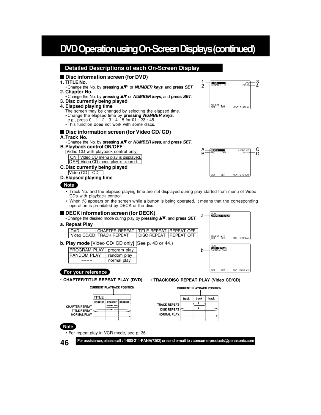 Panasonic PV-D4762 operating instructions Detailed Descriptions of each On-Screen Display, Disc information screen for DVD 