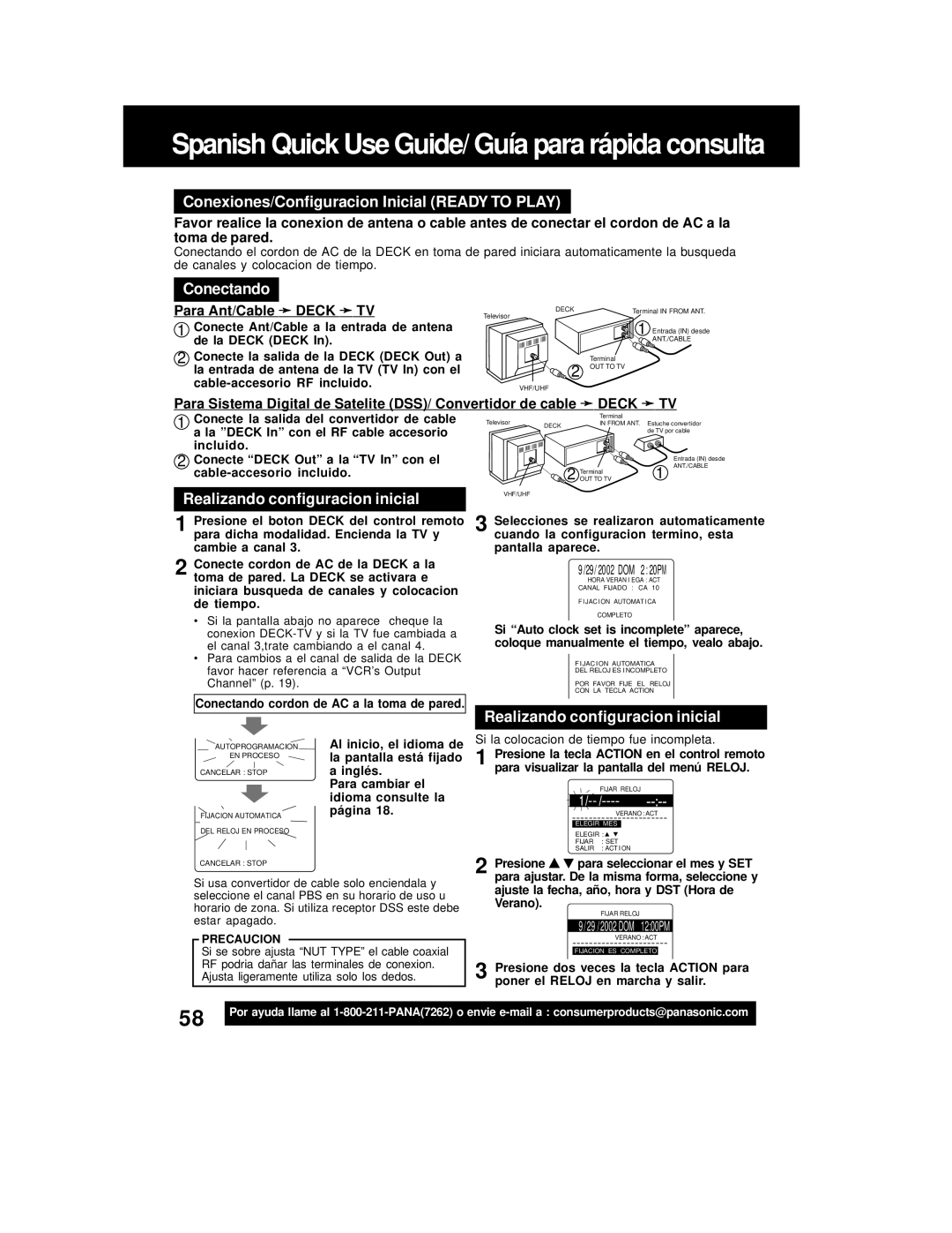 Panasonic PV-D4762 Conexiones/Configuracion Inicial Ready to Play, Conectando, Realizando configuracion inicial, Deck 