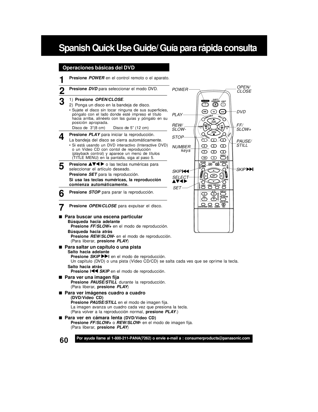 Panasonic PV-D4762 Operaciones básicas del DVD, Para buscar una escena particular, Para saltar un capítulo o una pista 