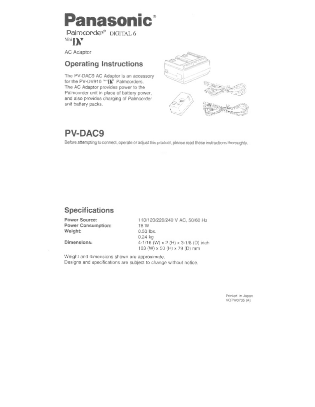 Panasonic PV DAC9 manual 