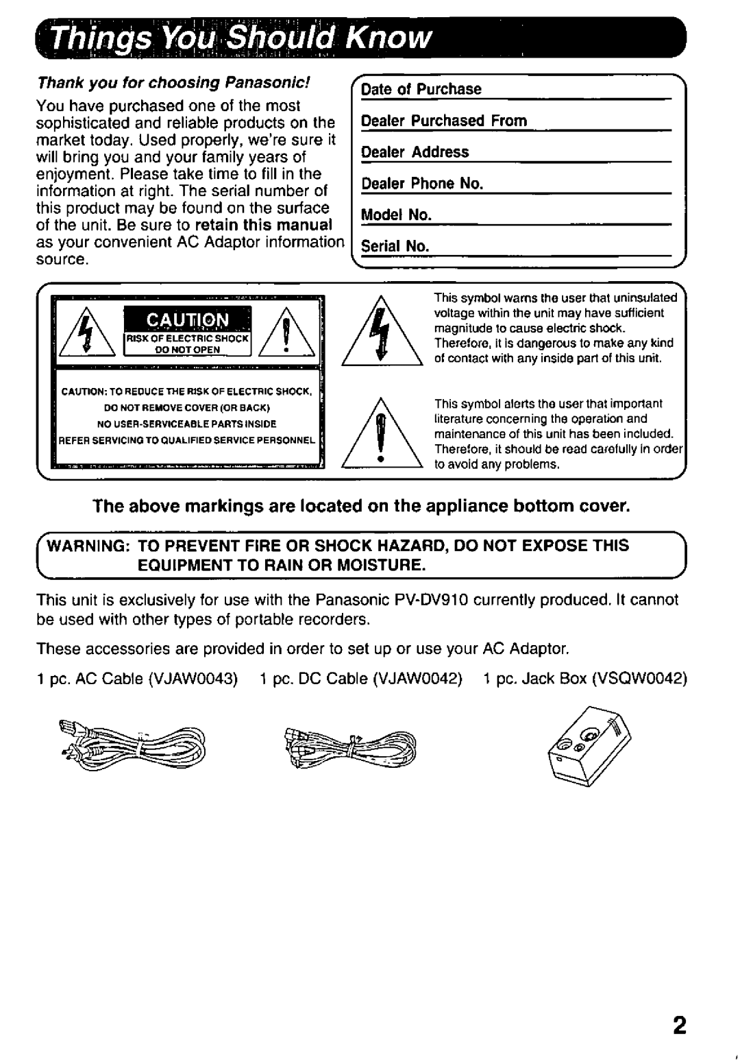 Panasonic PV DAC9 manual 