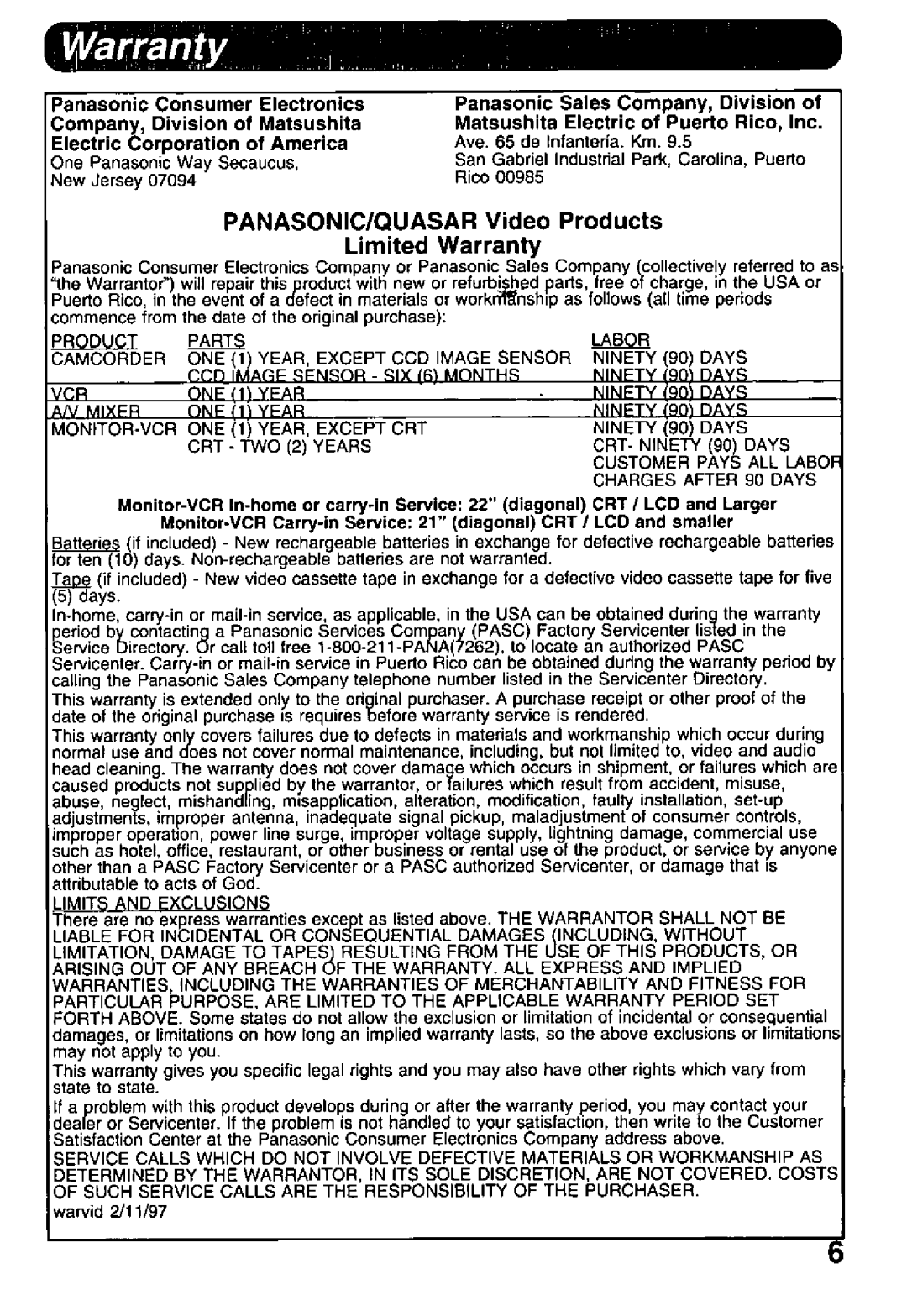 Panasonic PV DAC9 manual 