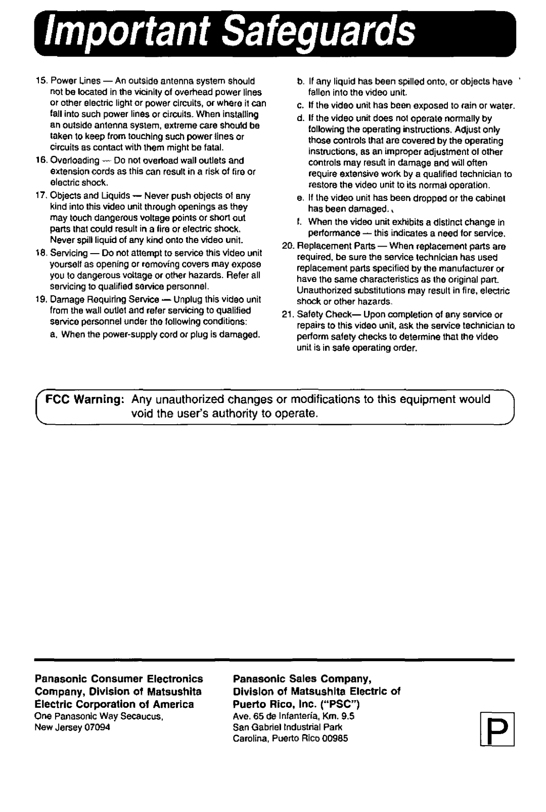 Panasonic PV DAC9 manual 