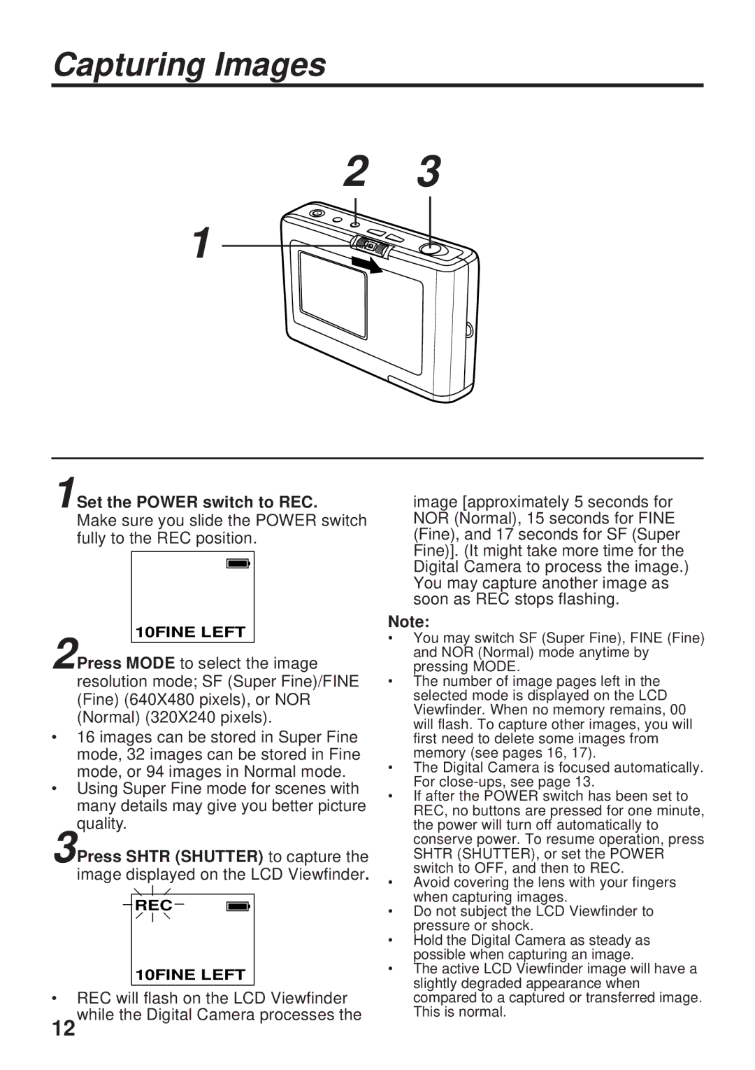 Panasonic PV-DC1000 operating instructions Capturing Images, 1Set the Power switch to REC 