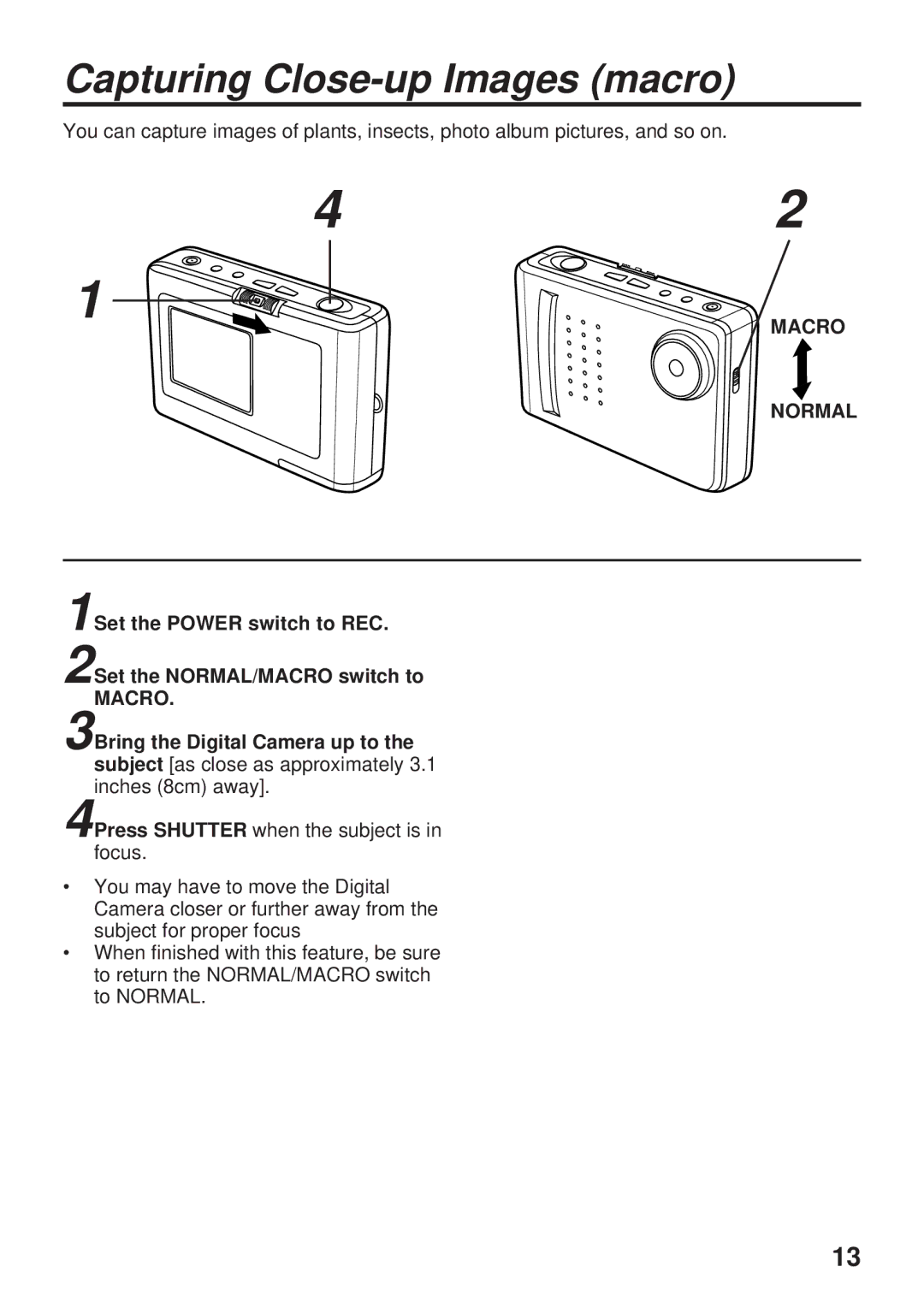 Panasonic PV-DC1000 operating instructions Capturing Close-up Images macro, Macro 