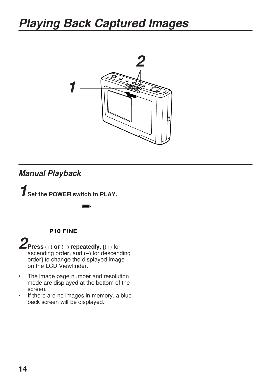 Panasonic PV-DC1000 operating instructions Playing Back Captured Images, Manual Playback 