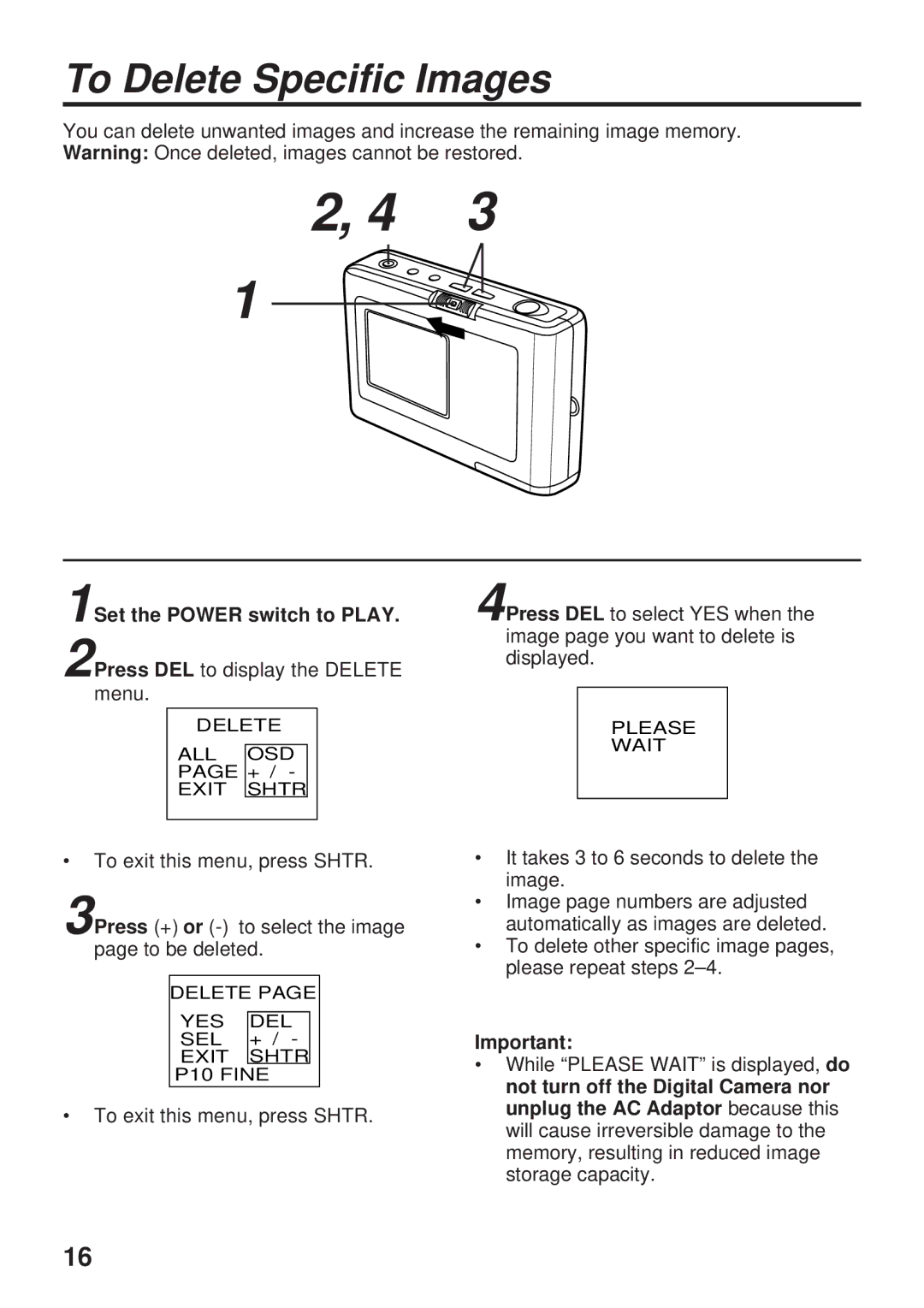 Panasonic PV-DC1000 operating instructions To Delete Specific Images 