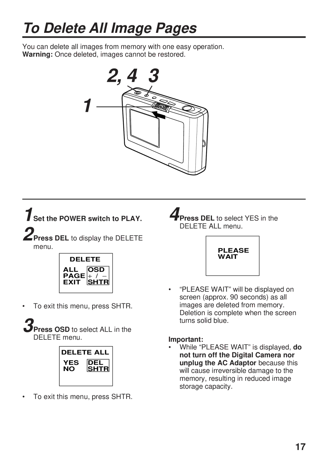 Panasonic PV-DC1000 operating instructions To Delete All Image Pages 