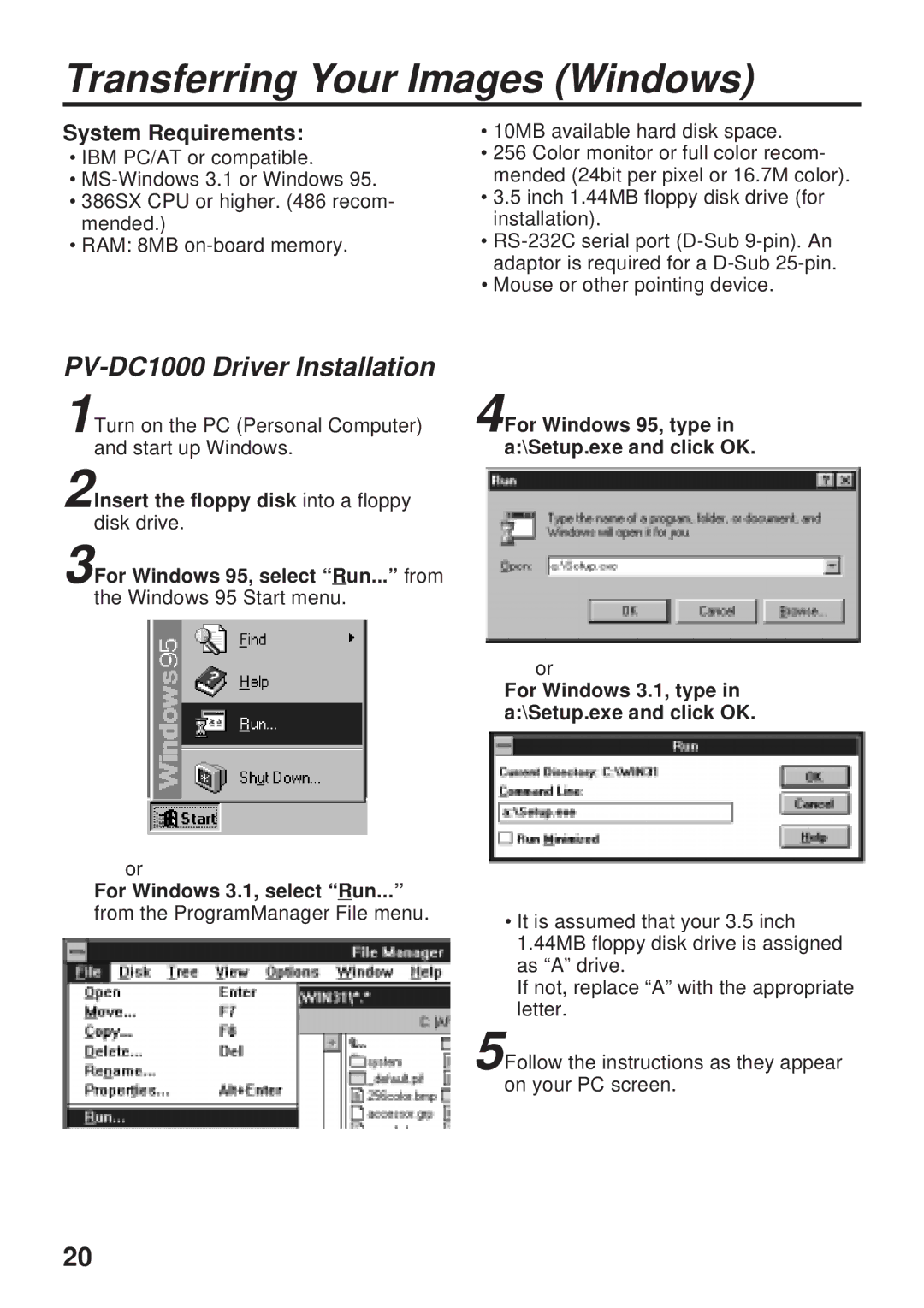 Panasonic operating instructions Transferring Your Images Windows, PV-DC1000 Driver Installation 