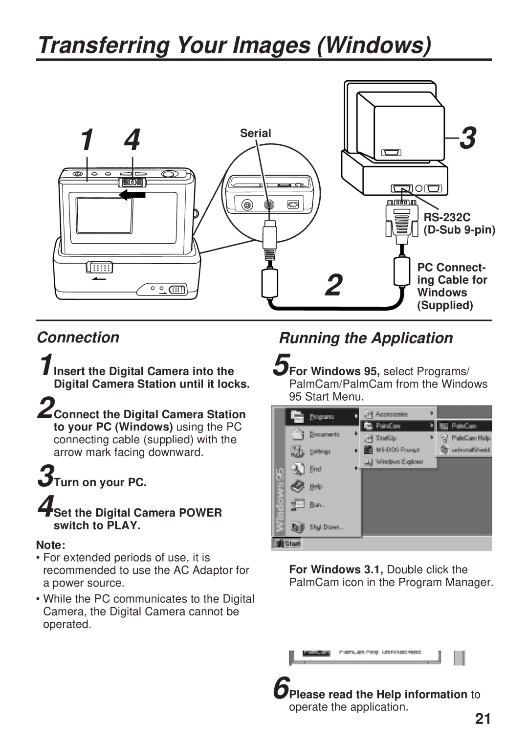 Panasonic PV-DC1000 operating instructions Connection Running the Application 