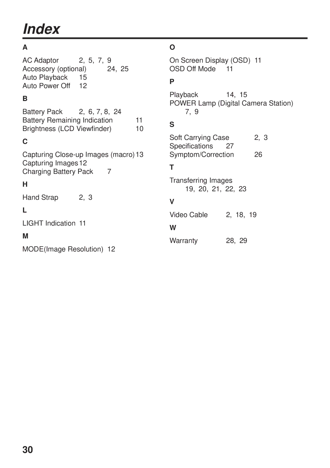 Panasonic PV-DC1000 operating instructions Index 