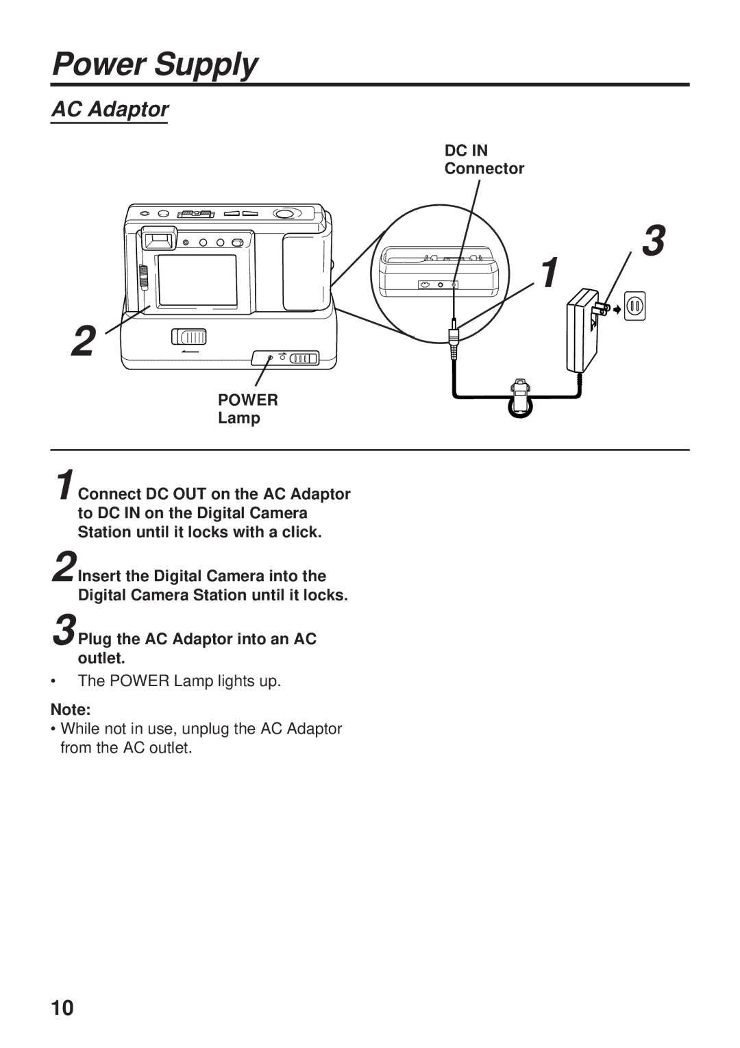 Panasonic PV-DC1580 operating instructions AC Adaptor, Power 