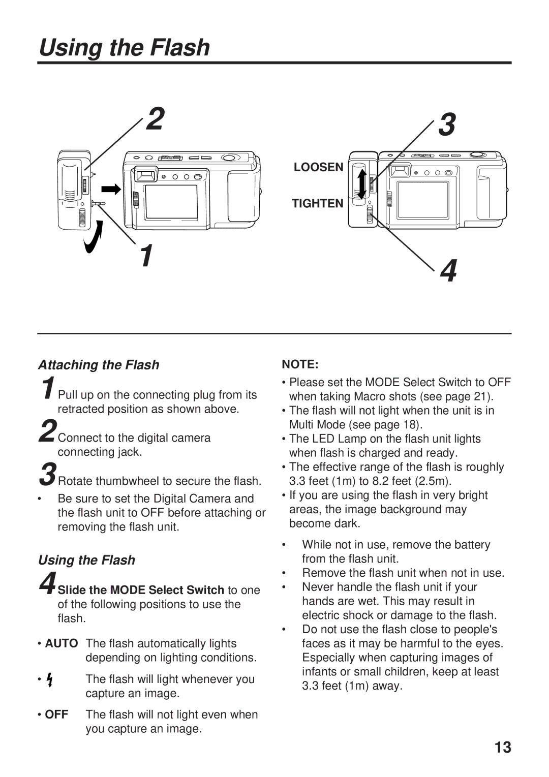 Panasonic PV-DC1580 operating instructions Loosen Tighten, Slide the Mode Select Switch to one 