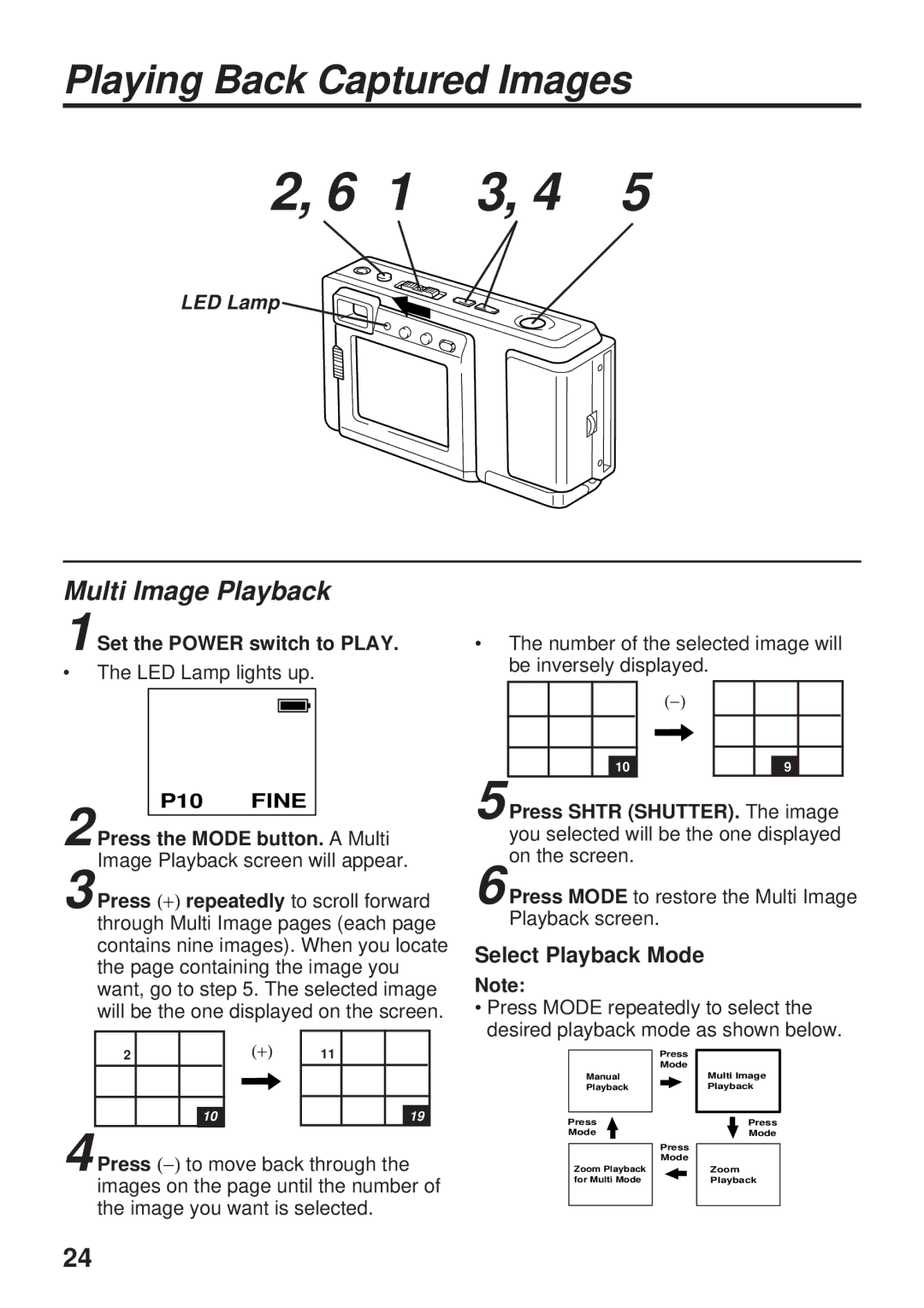 Panasonic PV-DC1580 Multi Image Playback, Select Playback Mode, P10, Press + repeatedly to scroll forward 