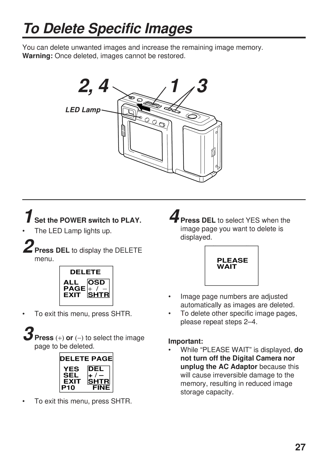 Panasonic PV-DC1580 operating instructions To Delete Specific Images 