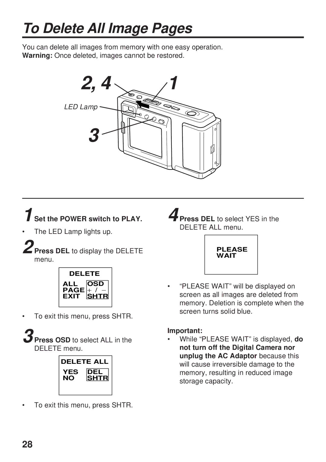 Panasonic PV-DC1580 operating instructions To Delete All Image Pages 