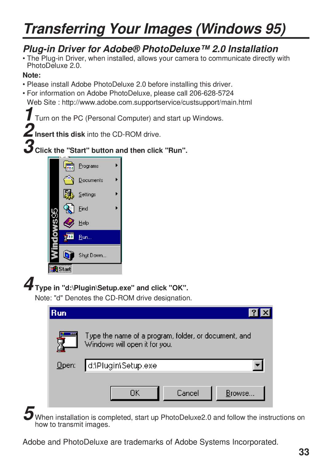 Panasonic PV-DC1580 operating instructions Plug-in Driver for Adobe PhotoDeluxe 2.0 Installation 