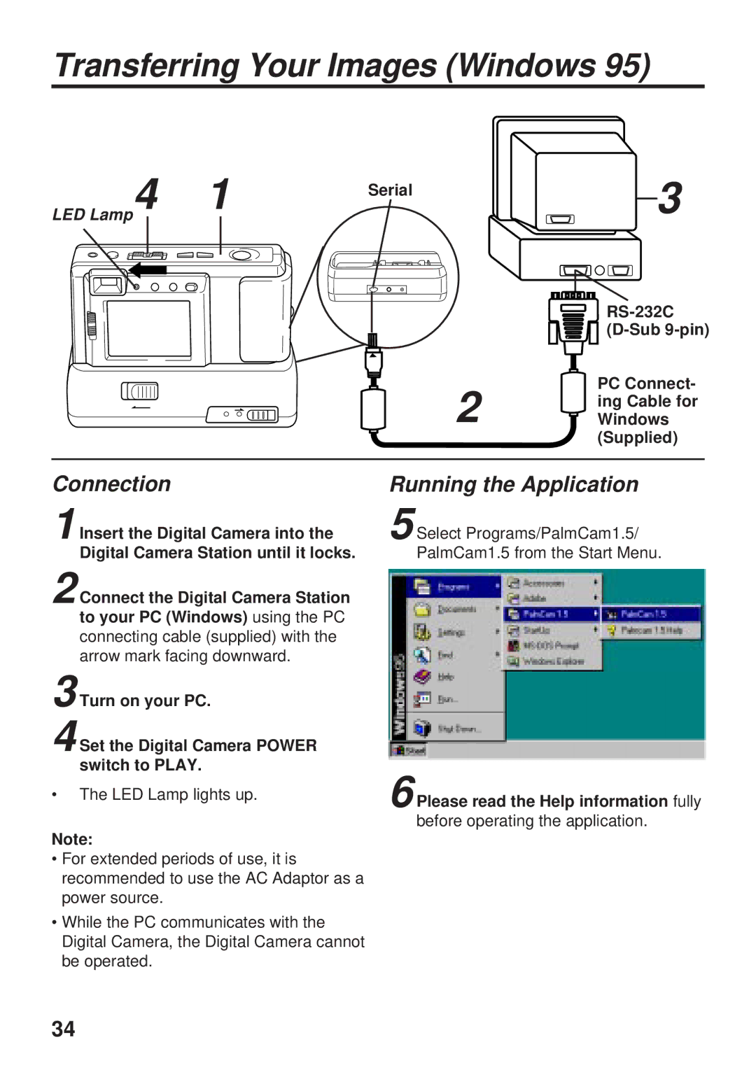 Panasonic PV-DC1580 Connection, Running the Application, Supplied, Please read the Help information fully 