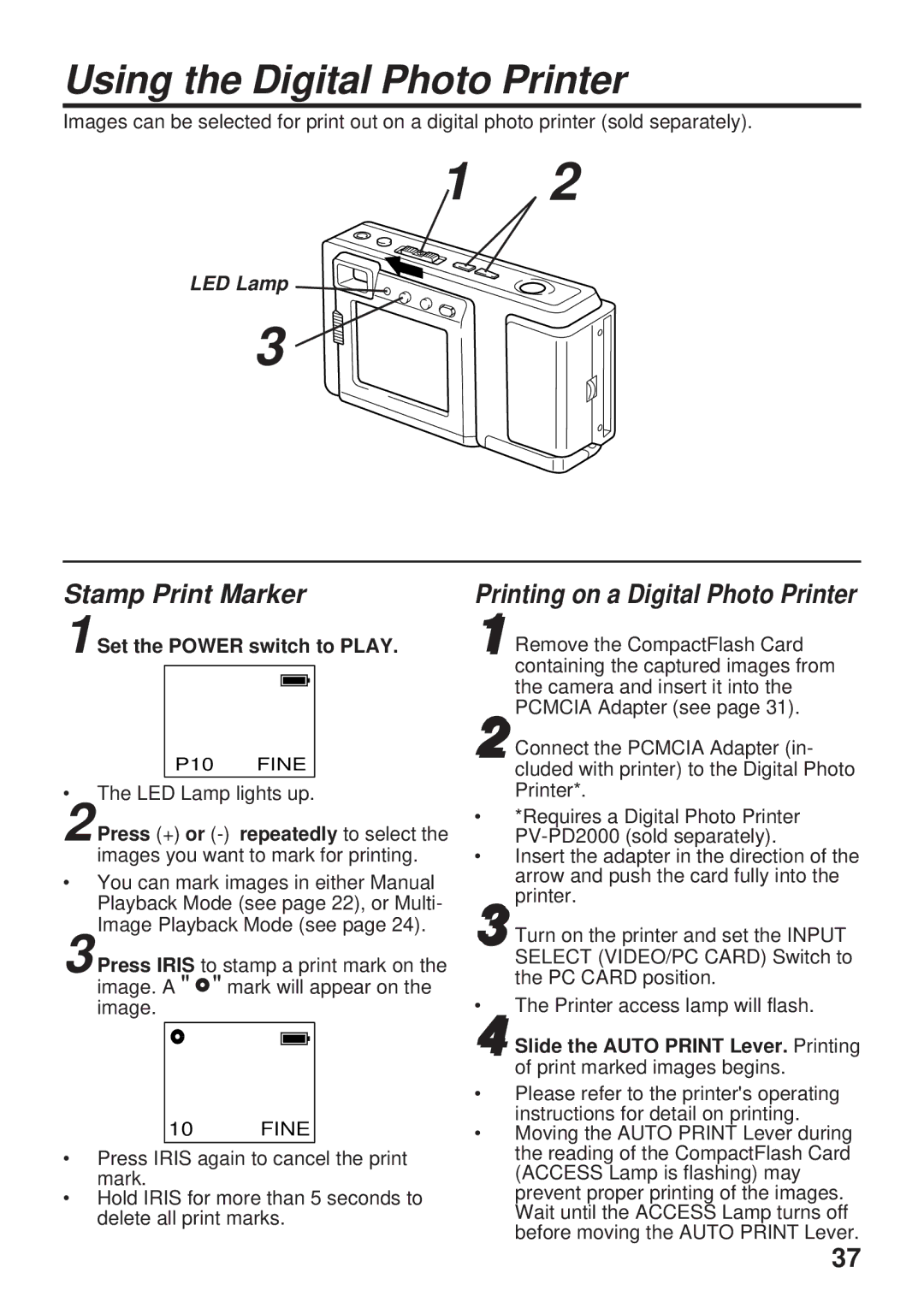 Panasonic PV-DC1580 Using the Digital Photo Printer, Stamp Print Marker, Printing on a Digital Photo Printer 