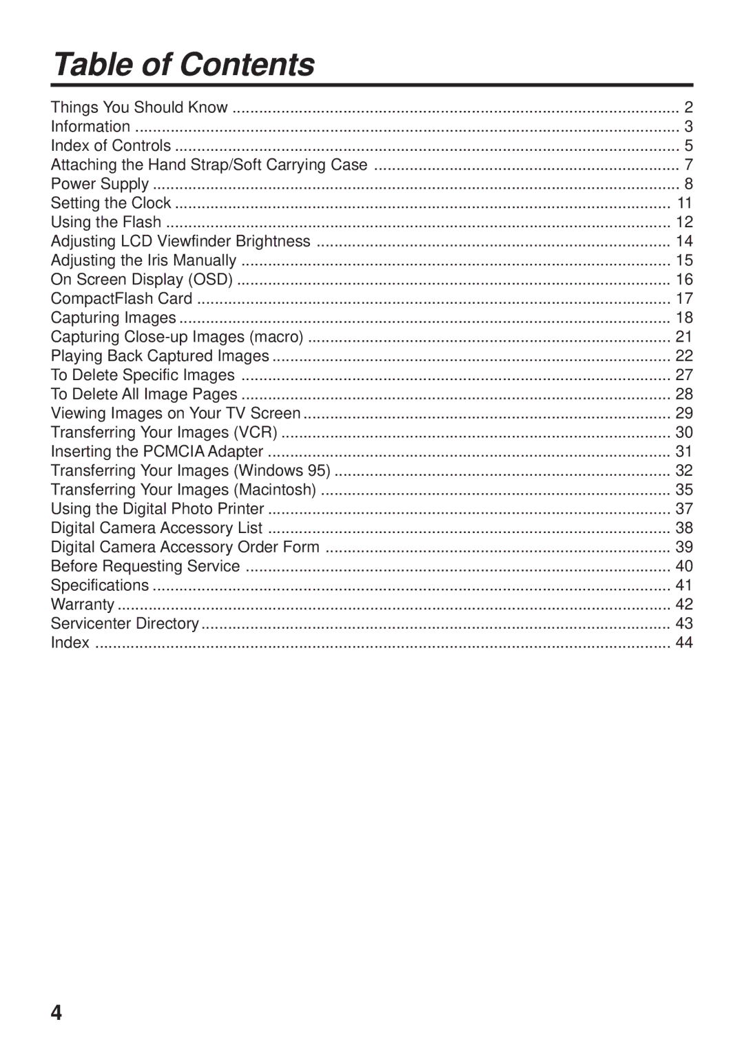 Panasonic PV-DC1580 operating instructions Table of Contents 