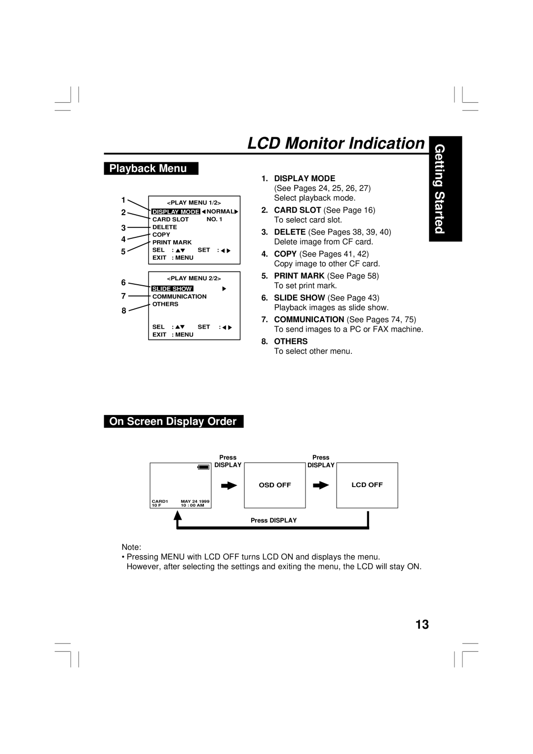 Panasonic PV-DC2090, PV-DC2590 operating instructions Playback Menu, On Screen Display Order 